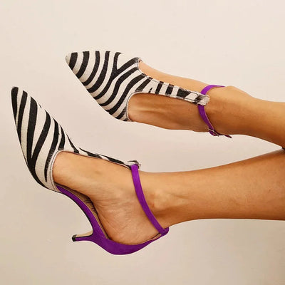 ISABELLA | Elegant zebra-print shoes with refined purple heel