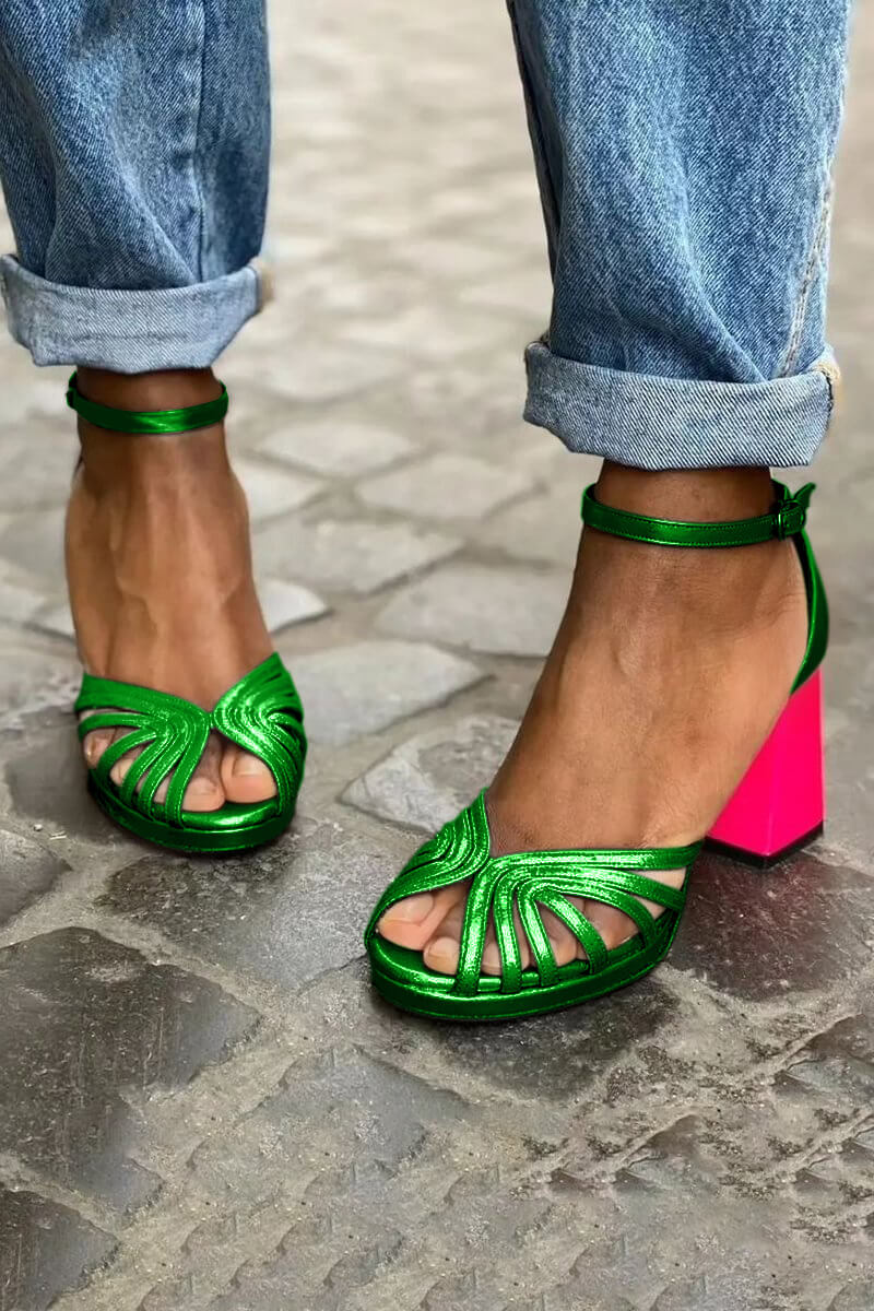 LUMA | Elegant Metallic Sandal with Fluorescent Heel for a Unique Style