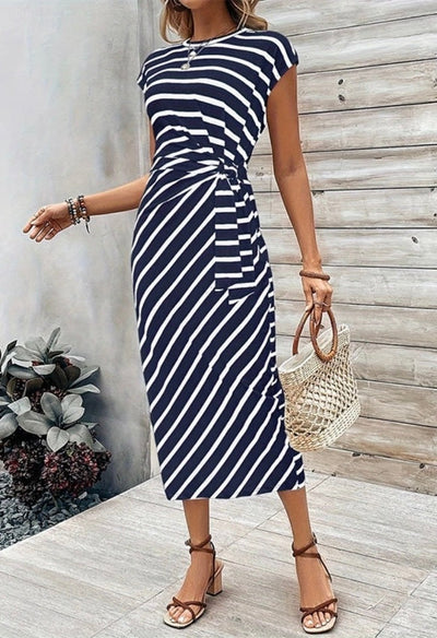 Knot-Detail Striped Dress