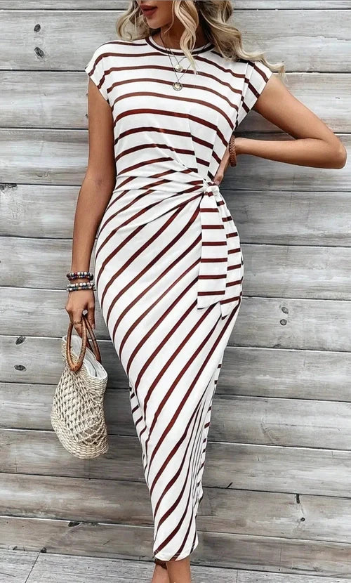 Knot-Detail Striped Dress