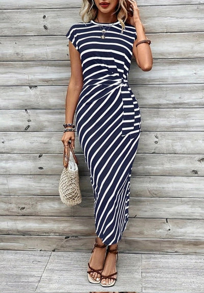 Knot-Detail Striped Dress